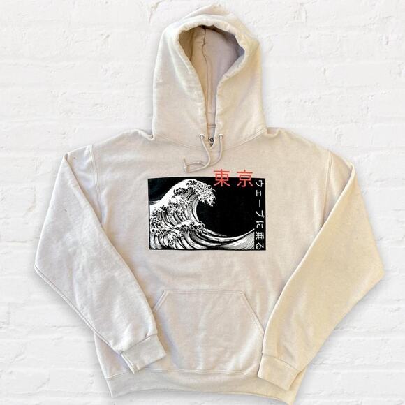 japanese wave beige hoodie - Picture 1 of 4